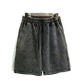 Men's navy blue cotton casual shorts with distressed detailing and a loose straight-leg fit