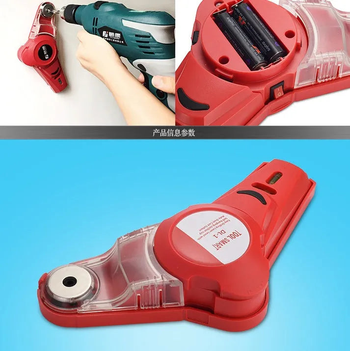 Portable red infrared laser positioning level with integrated punch for woodworking and decoration.
