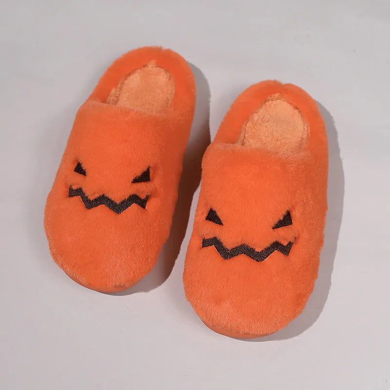 Orange pumpkin slippers with coral velvet upper and PVC sole