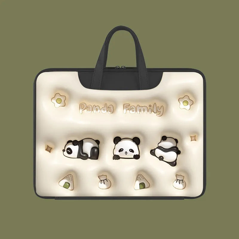 PU leather inflatable laptop bag with suitcase handle strap in a cute panda print design.