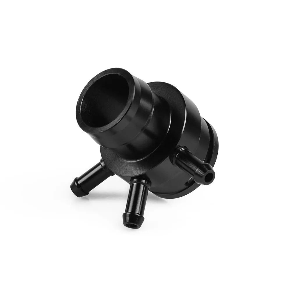 Black titanium alloy vacuum adapter tee with three 10mm threaded ports for engine vacuum lines.