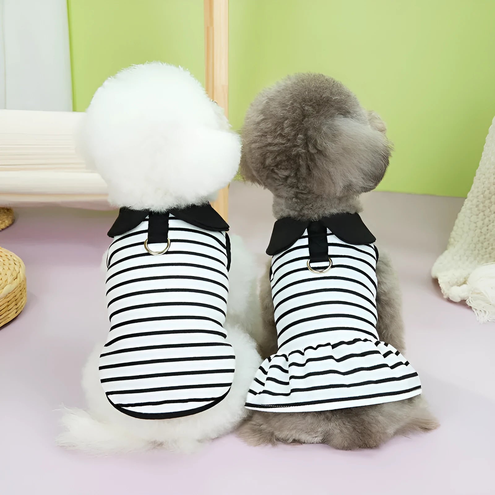 Striped cotton T-shirt and skirt pet summer outfit for dogs and cats