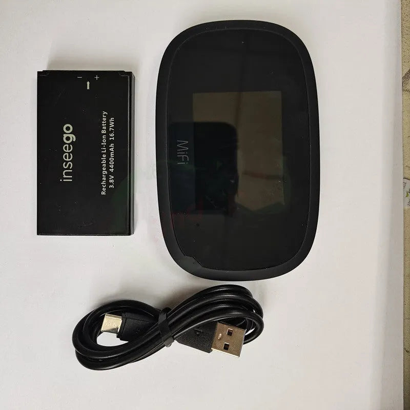 Black MIFI8000 portable 4G wireless router with compact design showing front panel indicators