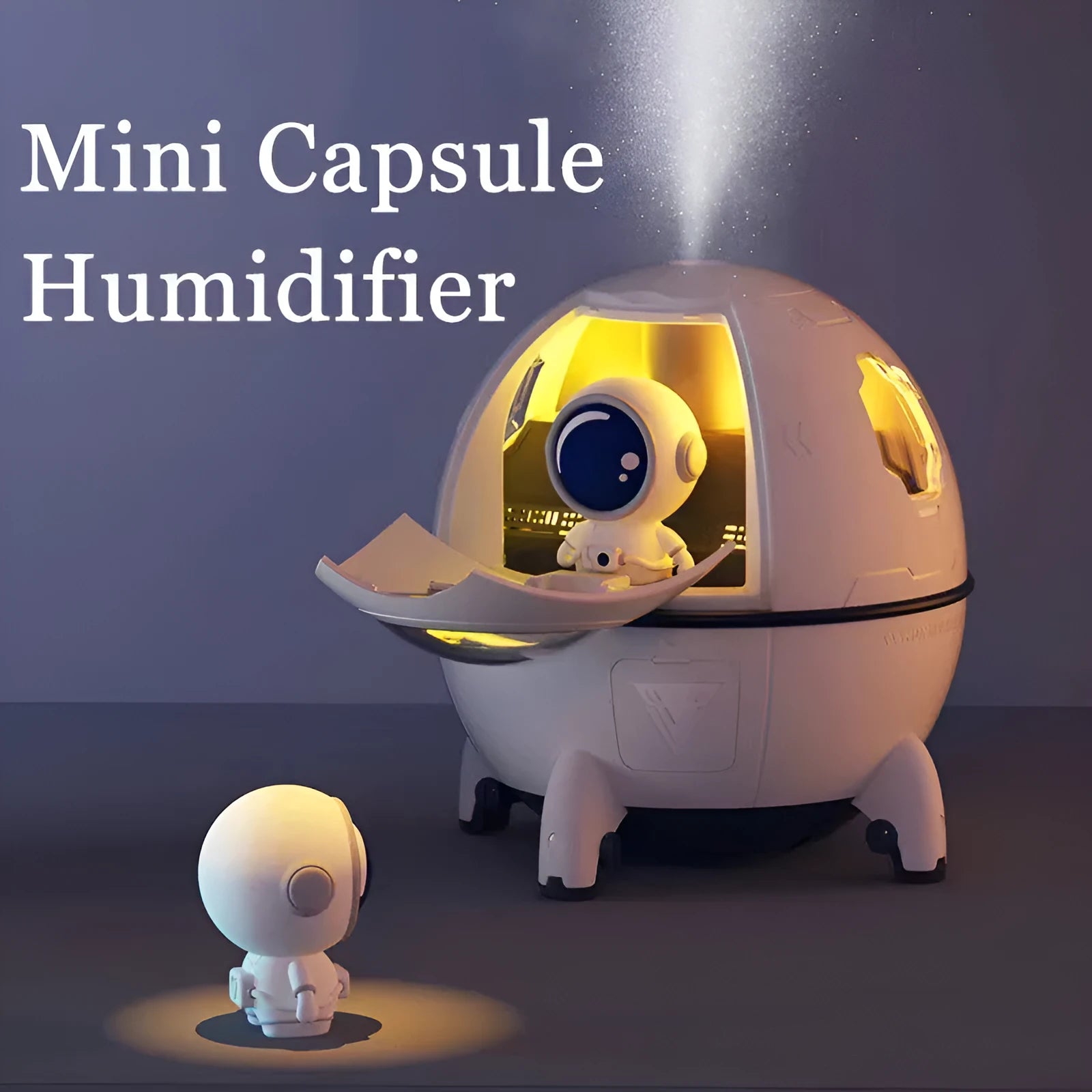 Astronaut-shaped USB desktop humidifier with colourful LED light and 220ml water tank capacity
