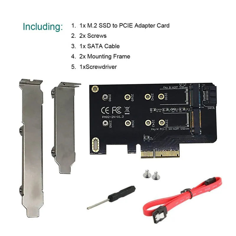 M.2 SSD adapter card expansion card with dual M.2 slots and PCIe X4 interface, black colour