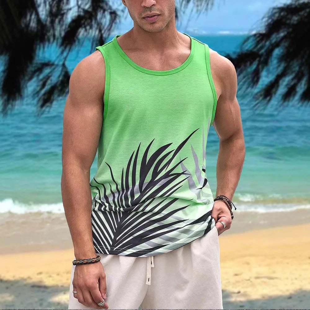 Men's solid-colour sleeveless vest in pinhole cloth fabric on a hanger.