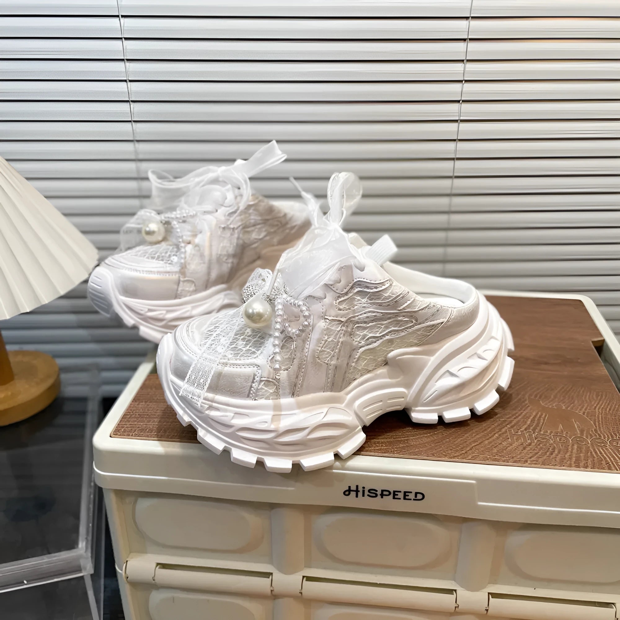 Pearl lace bow baby girl daddy shoes high heel 5-8cm gradient purple white first layer cowhide