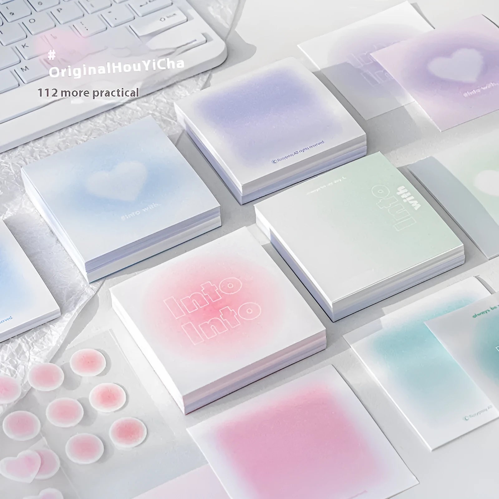 Gradient parchment multifunctional notepad with 70mm square design showing colour options