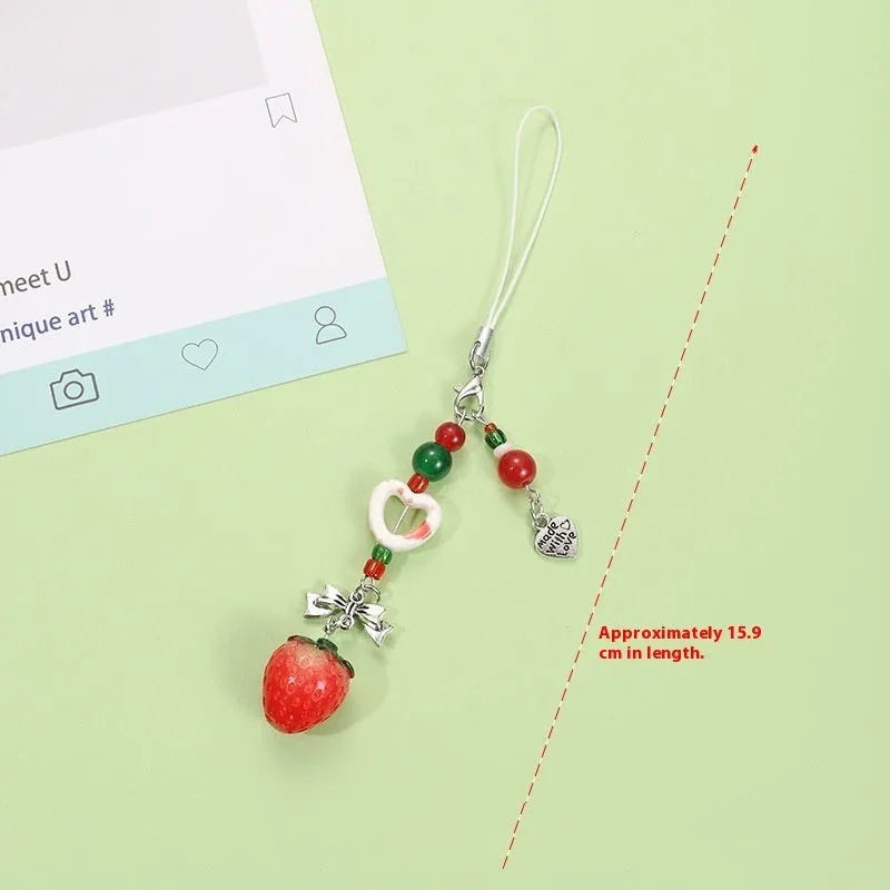 Plastic resin fruit mobile phone charm keychain with apple strawberry designs