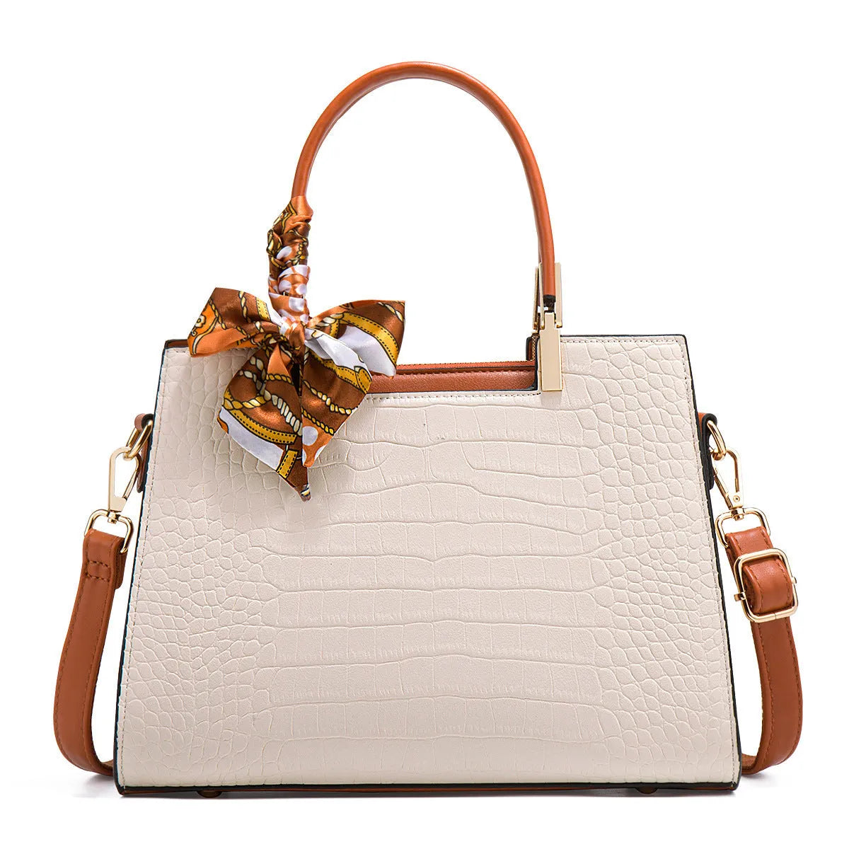 Milky white women's PU shoulder handbag with slit pocket and organised interior compartments