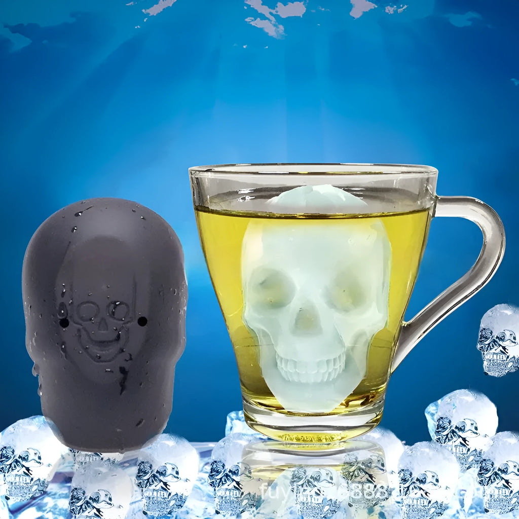3D Halloween skull ice cube tray made from blue food grade silicone