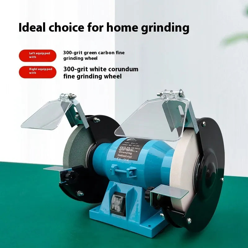 5-inch metal desktop polishing machine for sharpening knives on a workbench.
