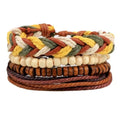 Handmade adjustable leather bracelet with wooden beads and multilayer punk vintage design