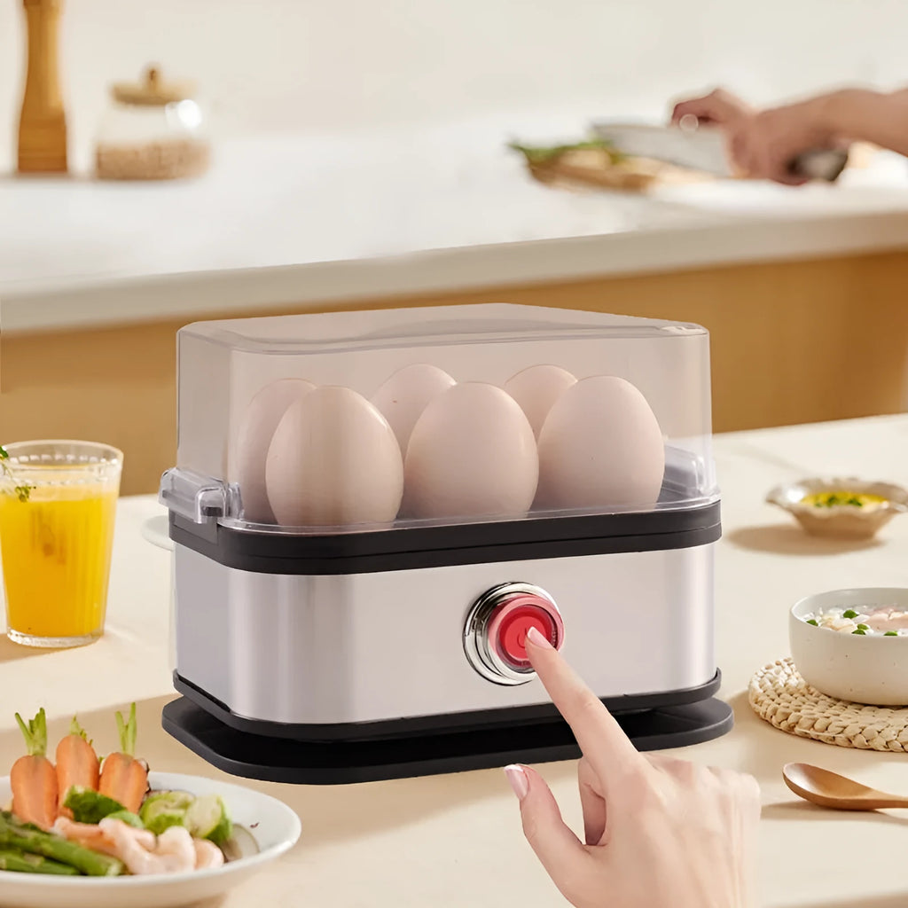 Black stainless steel portable egg boiler with carrying belt