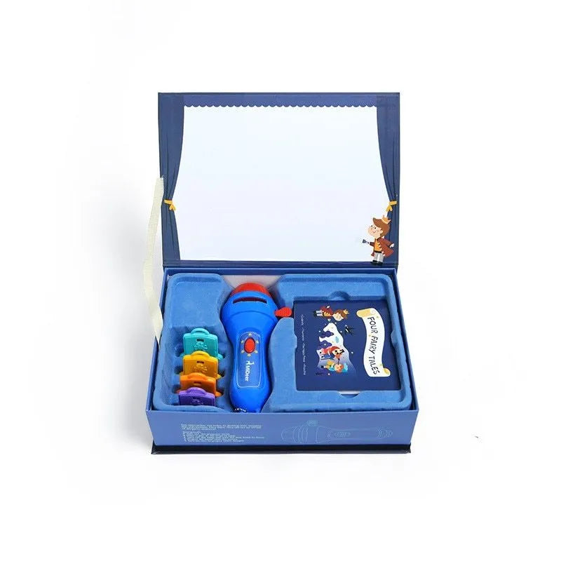 SmartKids children's story projector torch with four colourful projection discs on a white background.