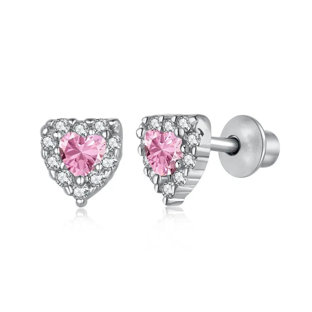 925 silver heart shaped stud earrings with diamond zircon in white colour, light luxury design for women