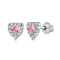 925 silver heart shaped stud earrings with diamond zircon in white colour, light luxury design for women