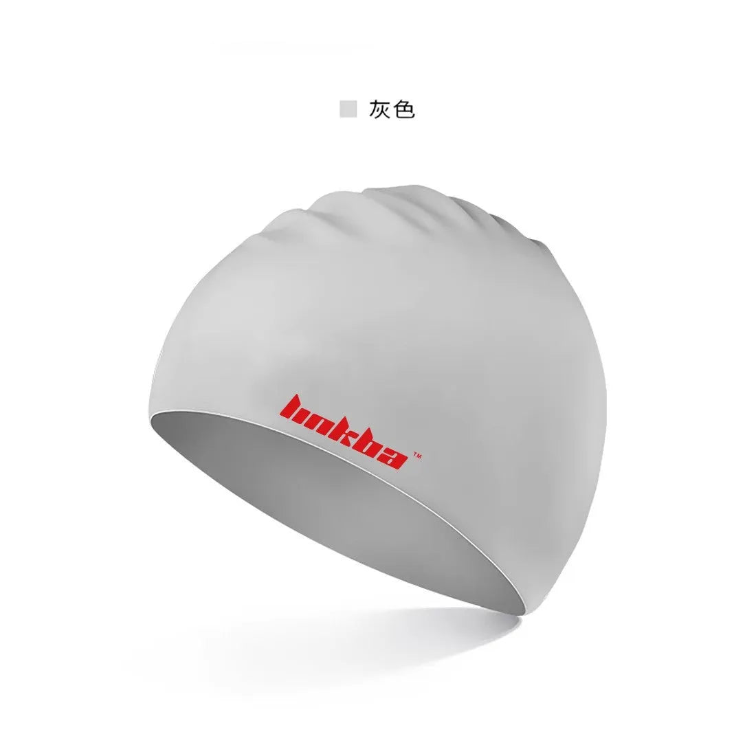 Silicone swimming cap with waterproof earmuffs in five colour options: black, white, yellow, blue, grey.