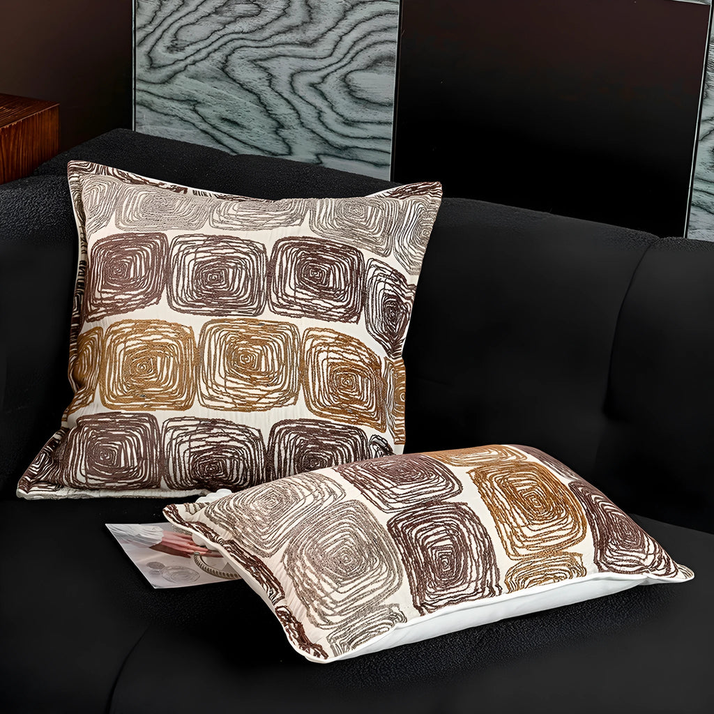 Cream and coffee coloured abstract coil pattern cushion cover in square and rectangular sizes
