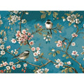 Hand-painted abstract oil painting of blue flowers and birds on 40x50cm linen canvas