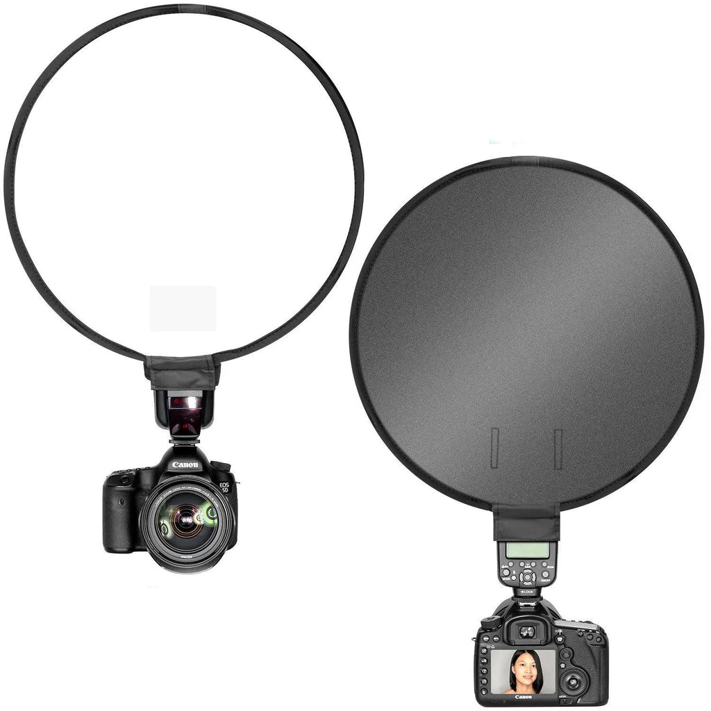 On-camera flash ring soft diffuser with reflective cloth and alloy strip, 30cm size on speedlight
