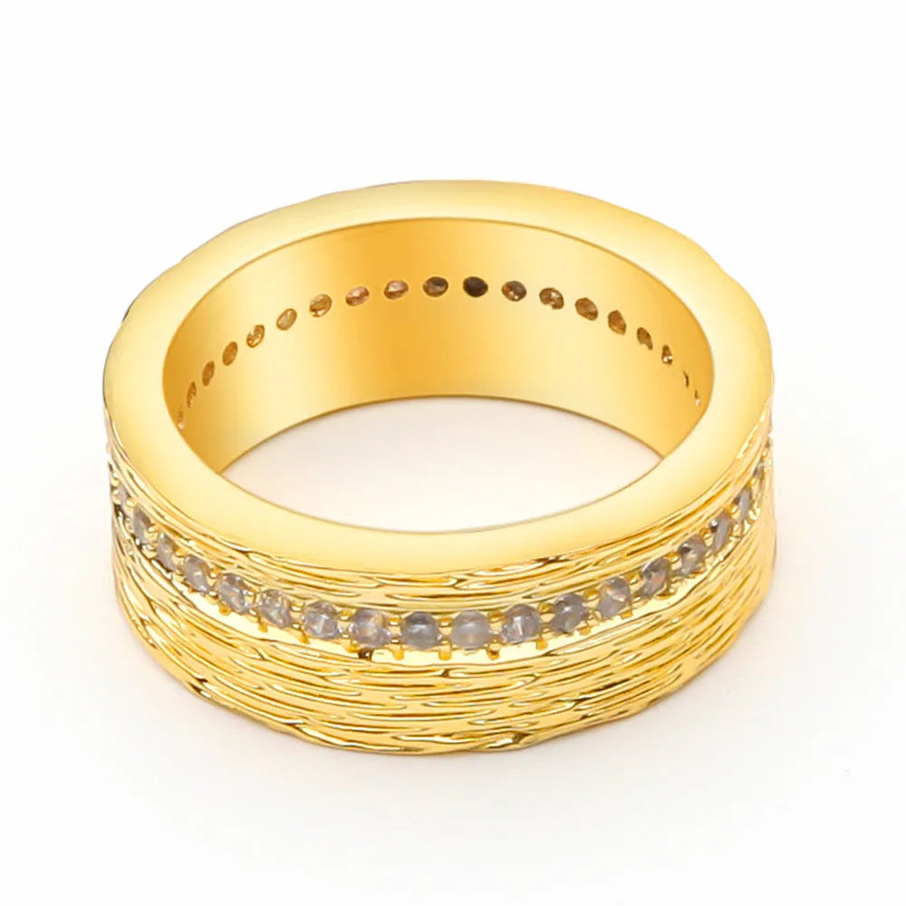 Geometric gold zircon ring for women showing angular design and electroplated finish