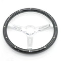 Black stained peach wood steering wheel for classic cars with electroplated finish