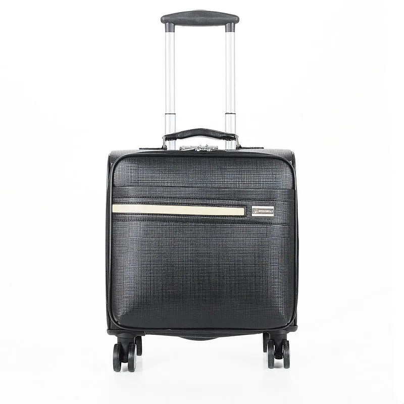 Black PU leather business case with airplane wheels and locking mechanism