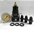 Black aluminium fuel pressure regulator with adjustable pressure gauge for performance engines