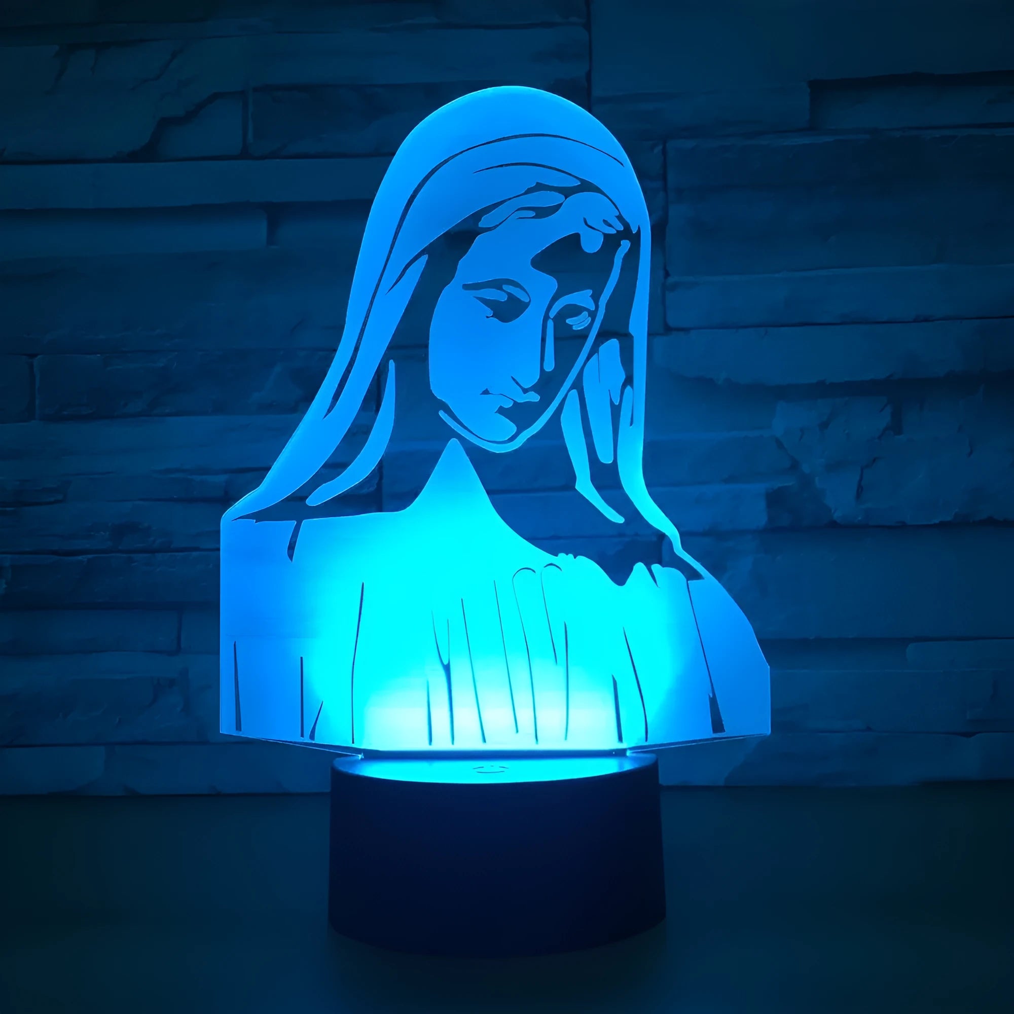 3D LED night light with colourful changing light and laser engraved acrylic plate on ABS base