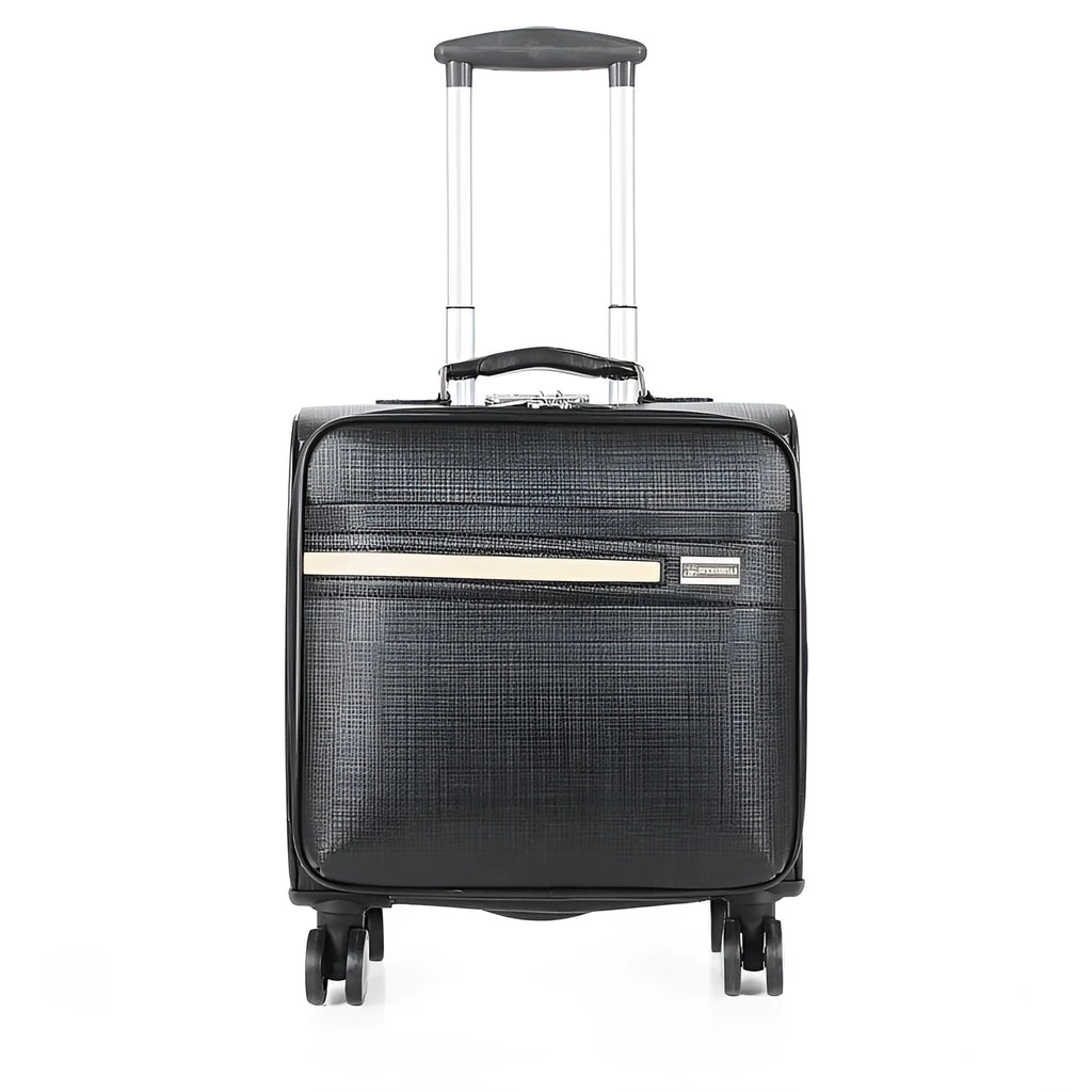 Black PU leather business case with airplane wheels and locking mechanism