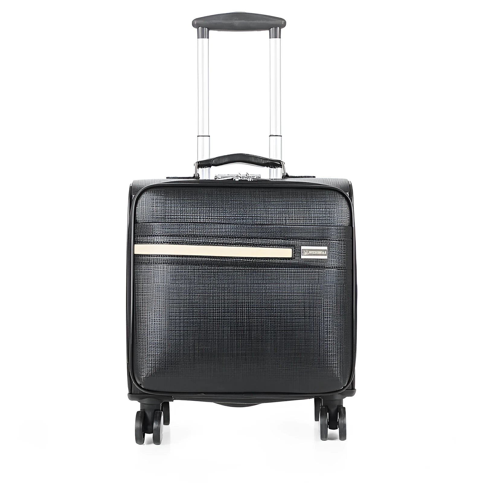 Black PU leather business case with airplane wheels and locking mechanism