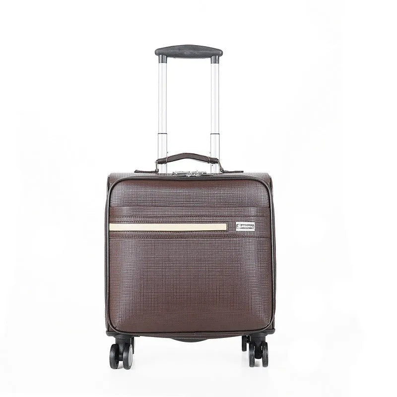 Black PU leather business case with airplane wheels and locking mechanism