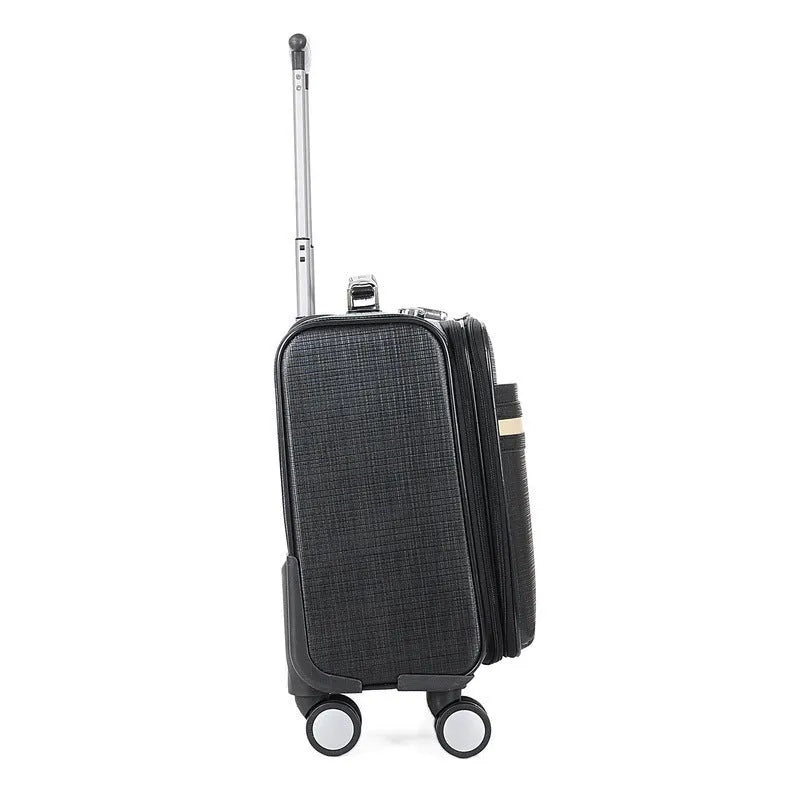 Black PU leather business case with airplane wheels and locking mechanism
