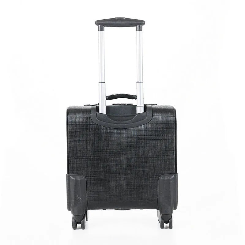 Black PU leather business case with airplane wheels and locking mechanism