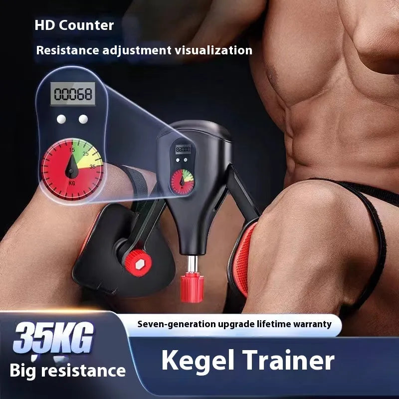 Men's Kegel trainer for PC muscle exercise in black or grey with optional straps and handle