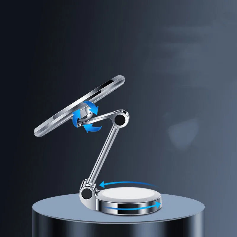 Obsidian black car mobile phone holder with flexible clip and 360-degree rotating bracket mounted on a dashboard.