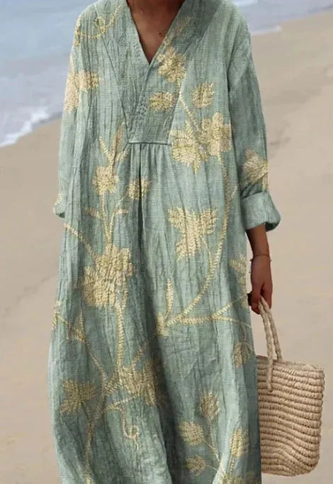 Women's casual floral 3D printed shirt dress with princess silhouette and wide waist