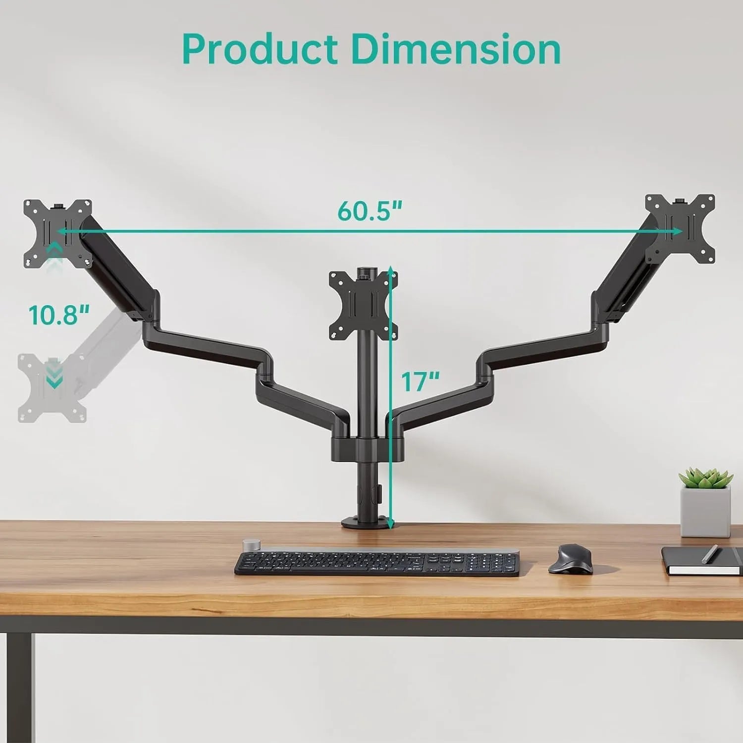 Black three-arm gas spring computer monitor holder for 13-27 inch screens