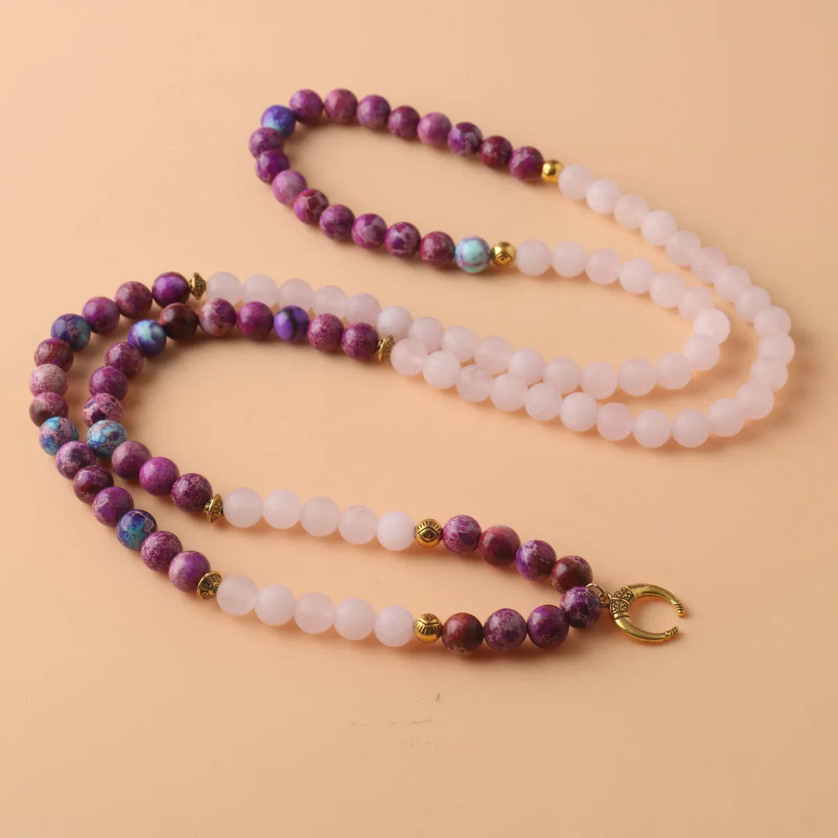 Emperor Stone necklace with pink crystal round beads pendant on chain
