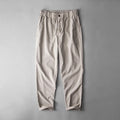 Men's solid colour linen casual trousers in mid-waist fit