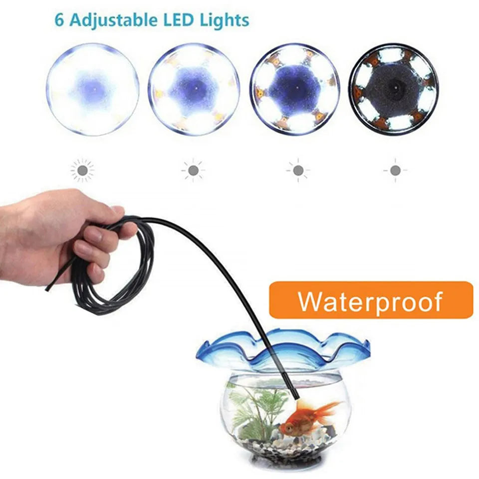 Android USB endoscope with flexible cable, waterproof IP67 probe, and side mirror, hook, and magnet accessories