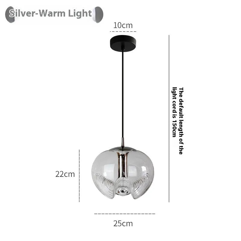 Modern minimalist glass chandelier ceiling light fixture 250mm diameter transparent amber smoky grey options