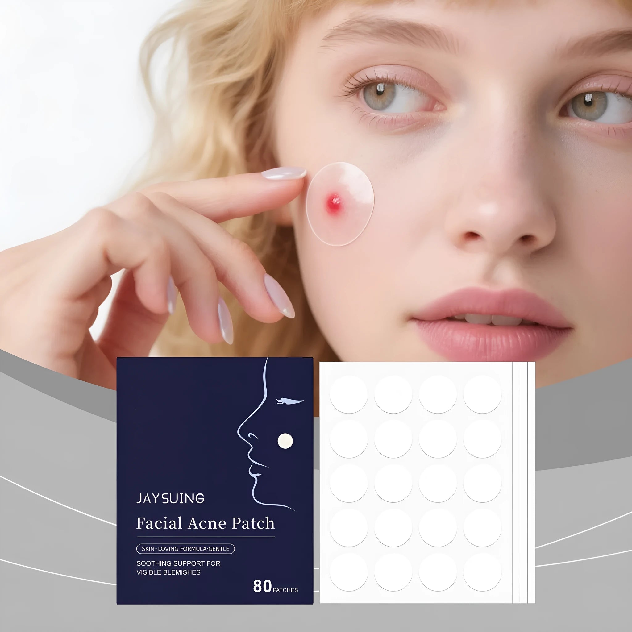 Transparent hydrocolloid acne patches in 80-count pack for facial blemish treatment