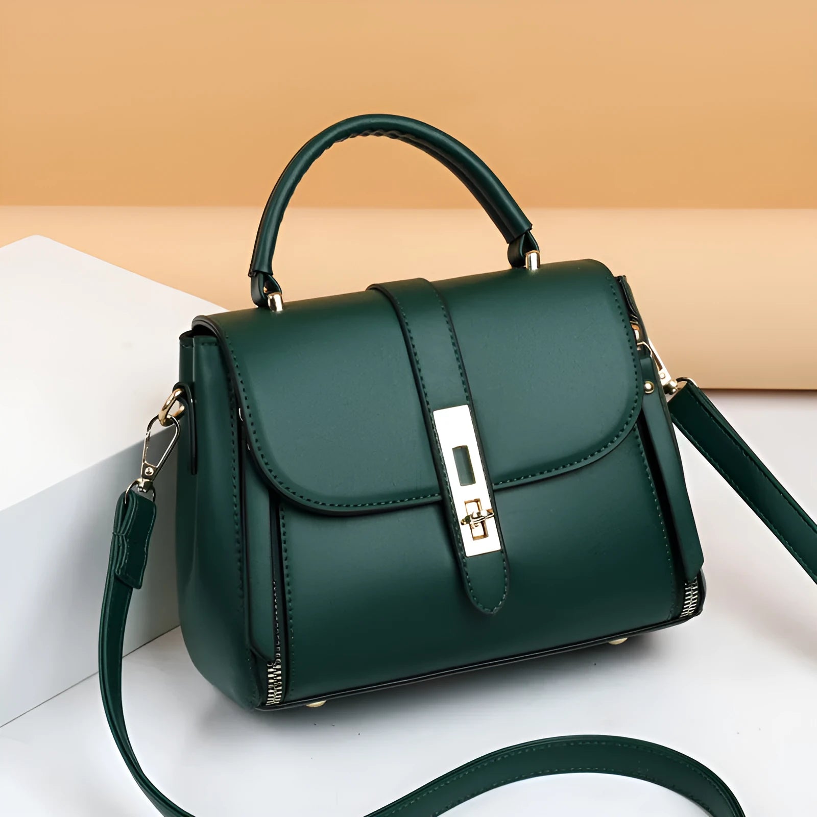 Women's soft PU leather shoulder bag in square vertical messenger style