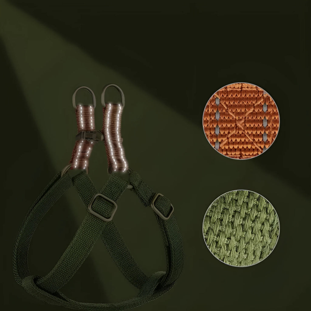Brown vest-style dog leash with cotton belt and alloy fastener