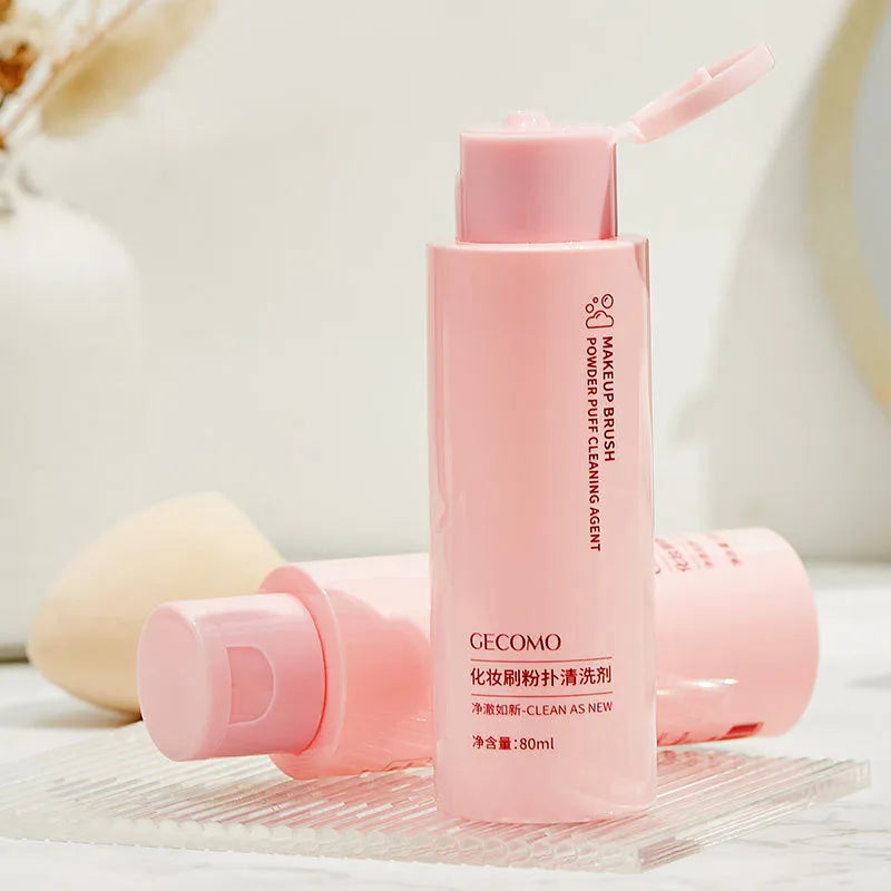 Makeup brush cleaner kit with 80ml detergent and 75ml no-rinse spray for beauty blenders