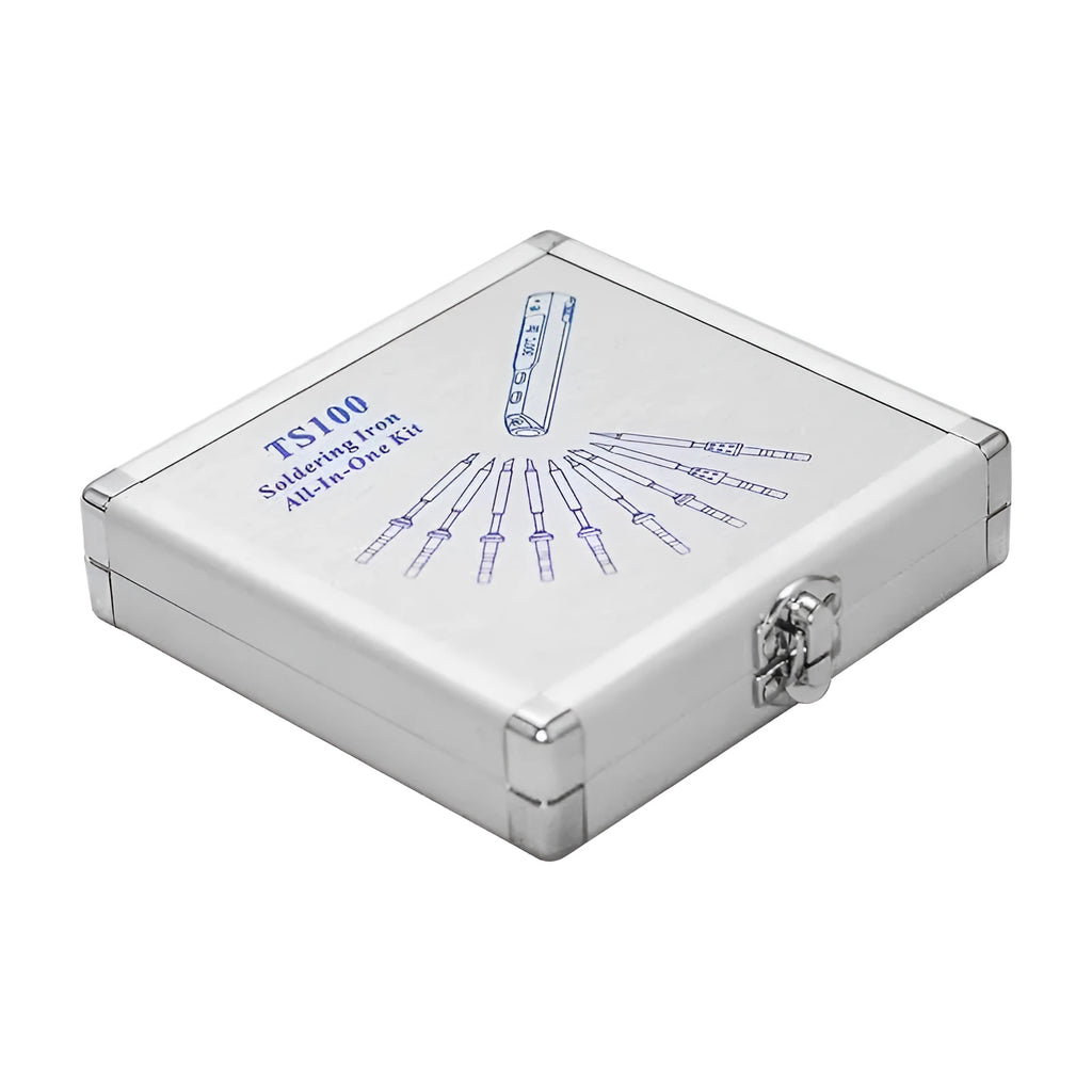 Silver aluminium soldering iron storage box with compact 154mm dimensions
