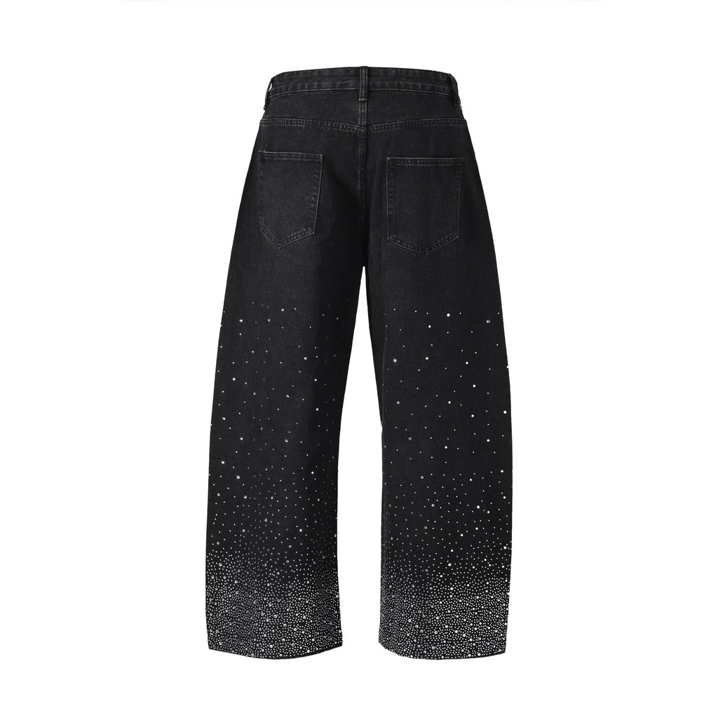 Loose-fitting wide-leg cotton trousers in blue or black, sizes 30-36, pull-on style