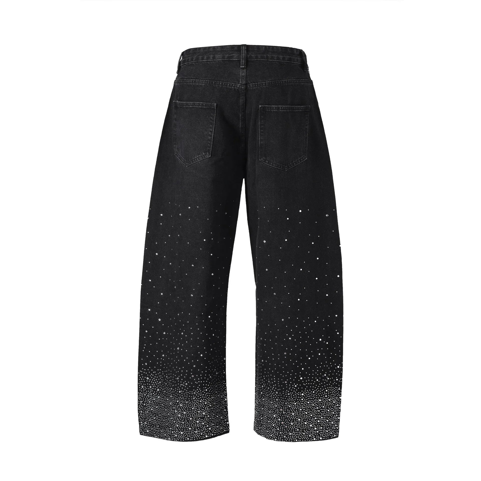 Loose-fitting wide-leg cotton trousers in blue or black, sizes 30-36, pull-on style